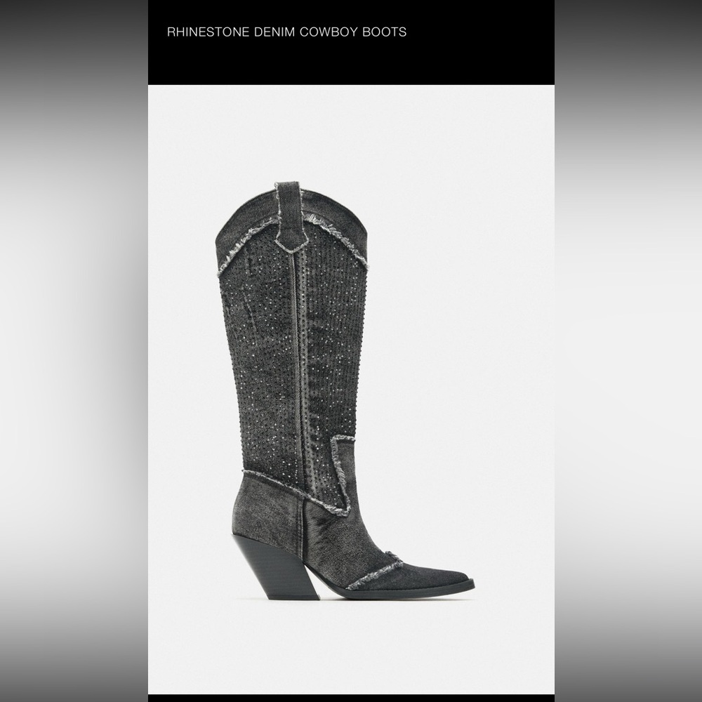 Rhinestone Denim Cowboy Boots size 9